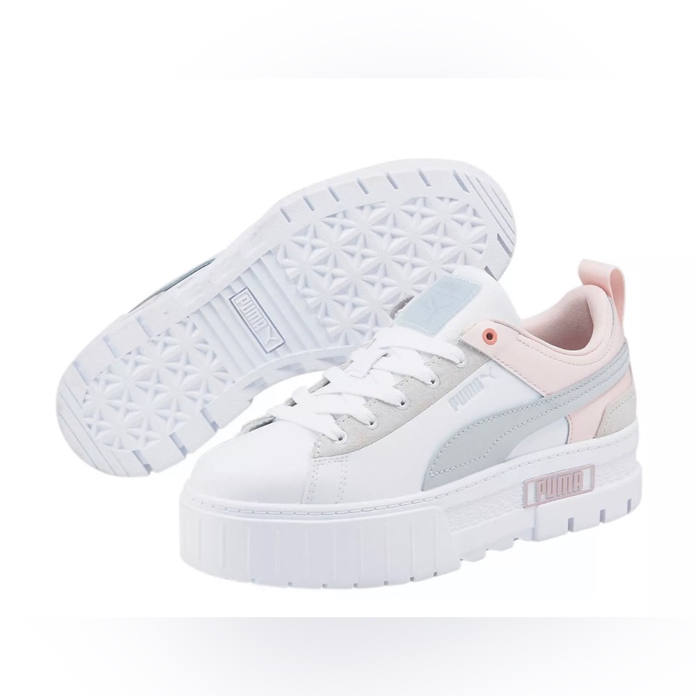 Puma Mayze platform sneakers in white and pink